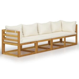 kreminė keturvietė sodo sofa su pagalvėlėmis akacijos medienos rėmu