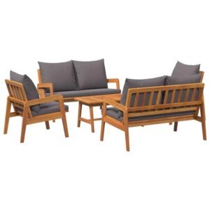 Lauko bistro komplektas iš kietos akacijos medienos su tamsiai pilkomis pagalvėlėmis