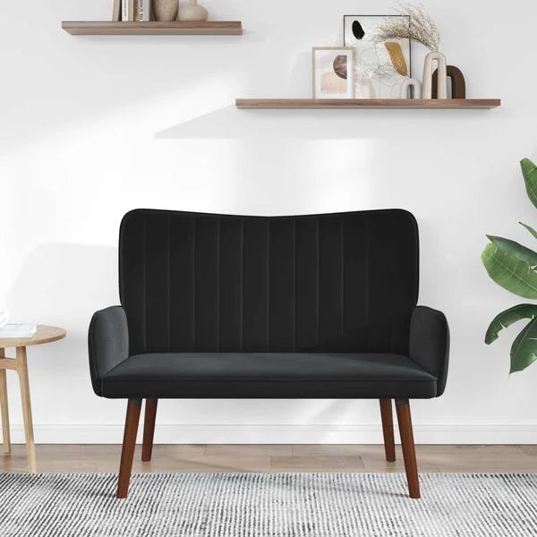 Opto.lt dvivietė sofa juoda, aksominio audinio detalė