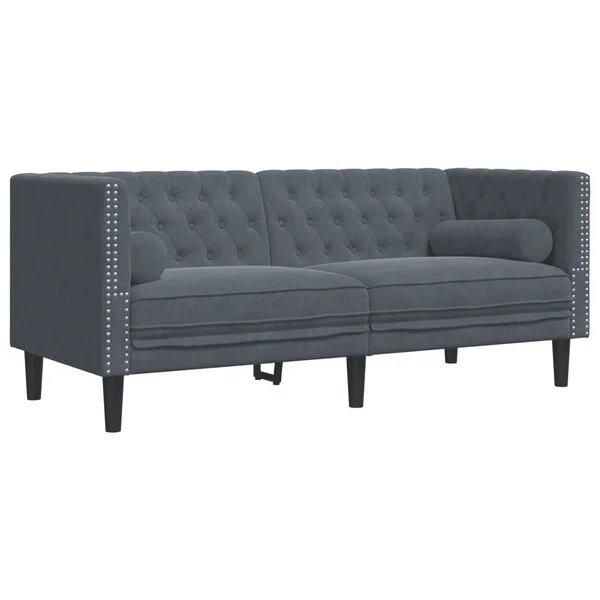 Dvivietė chesterfield sofa pilka aksomas - vaizdas iš priekio