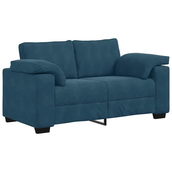 Mėlyna dvivietė aksominė sofa Opto.lt, vaizdas iš priekio