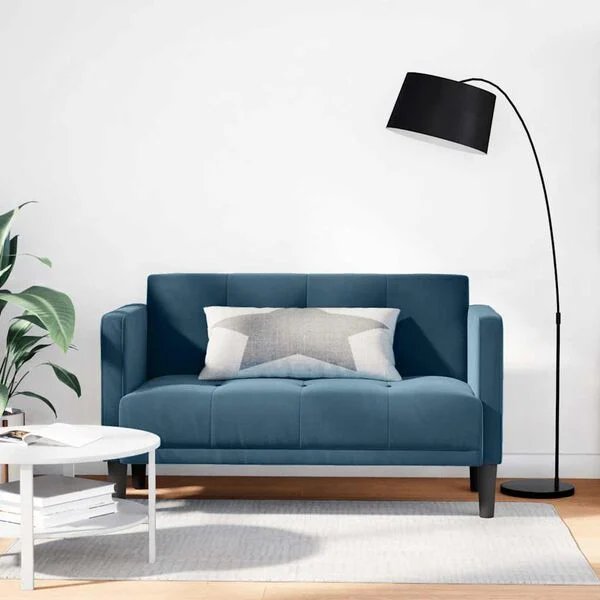 Mėlyna Opto.lt dvivietė sofa aksominiu apmušalu šonu