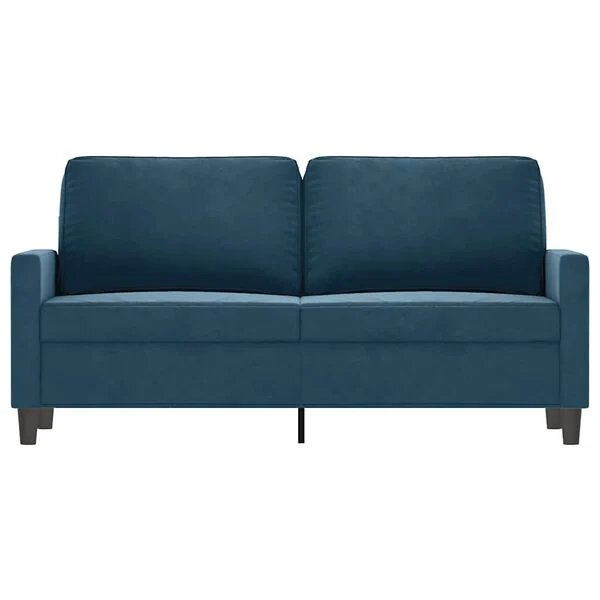 Dvivietė mėlyna sofa su aksomu ir metaliniu rėmu