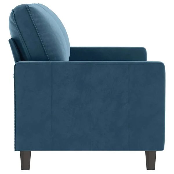 Patogi mėlyna dvivietė sofa su paminkštintomis sėdynėmis