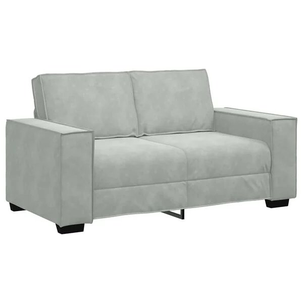 Šviesiai pilka dvivietė aksominė sofa Opto.lt, vaizdas iš priekio