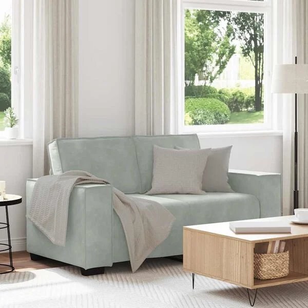 Šviesiai pilka dvivietė aksominė sofa Opto.lt, šoninis vaizdas