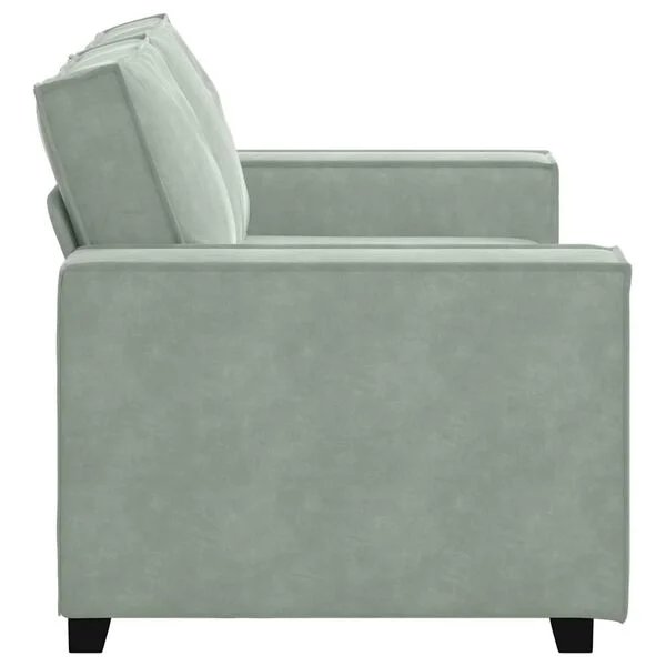 Šviesiai pilka dvivietė aksominė sofa Opto.lt, porankių detalė