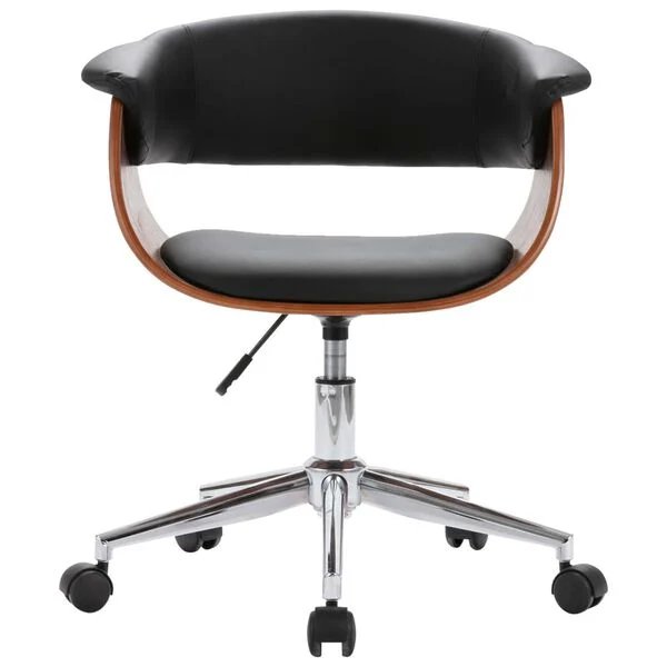 Ergonomiška juoda valgomojo kėdė su išlenkta mediena ir dirbtine oda