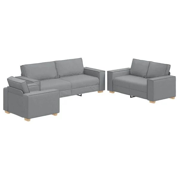 Šviesiai pilka 3 dalių sofa komplektas iš lino mišinio audinio