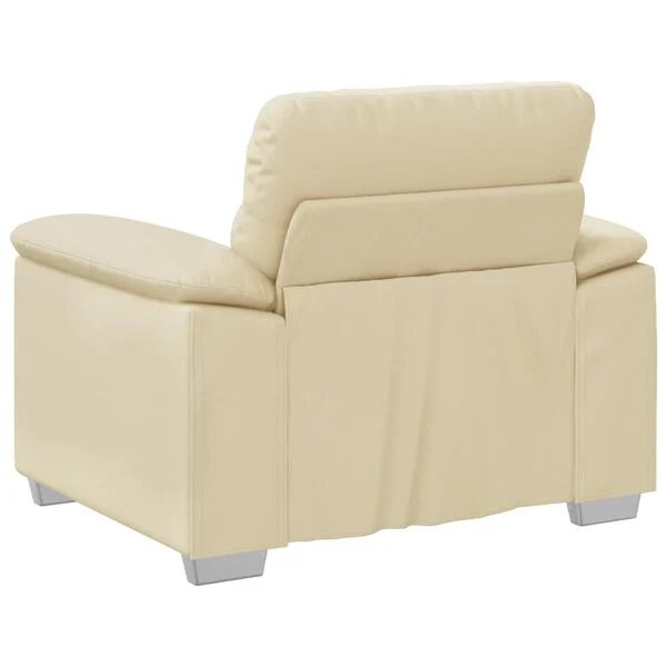 kreminės spalvos sofa-kėdė su mediniu ir metaliniu rėmu