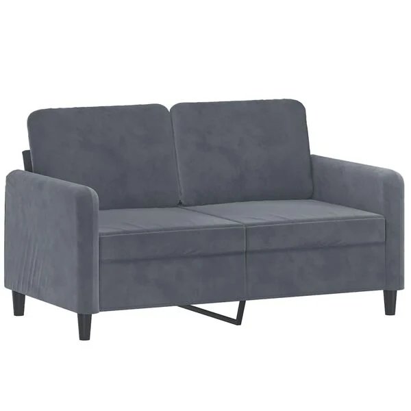 Trivietė ir dvivietė pilkos spalvos aksominio audinio sofa