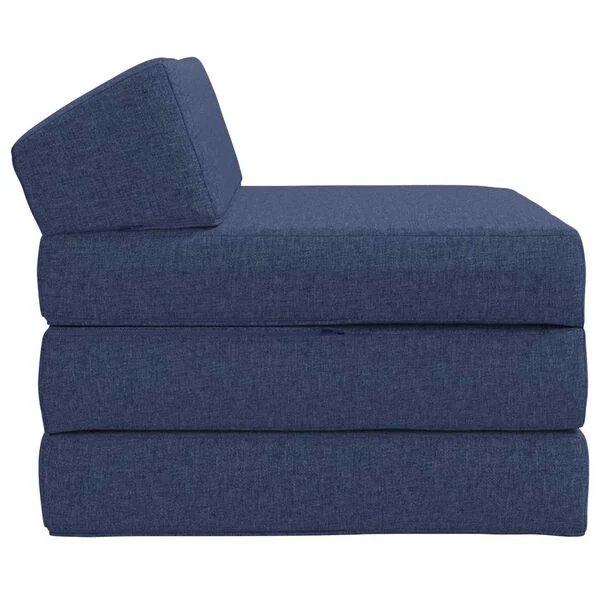 Sulankstoma mėlyna sofa-lova Opto.lt paversta čiužiniu