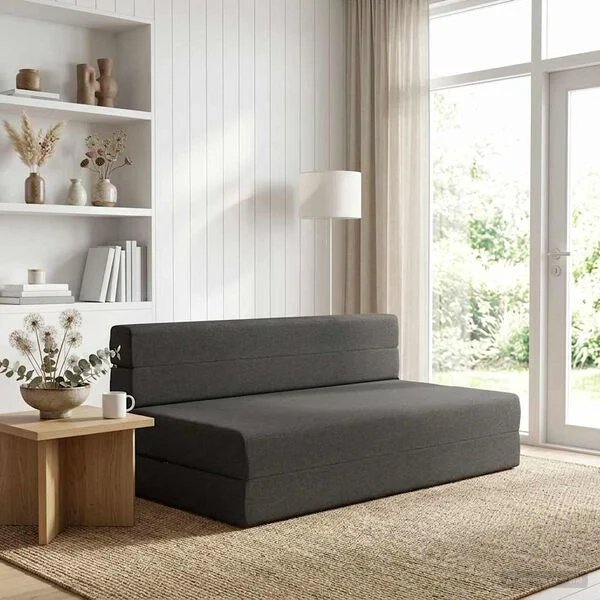 Sulankstoma sofa-lova tamsiai pilka 152 x 86,5 x 60 cm
