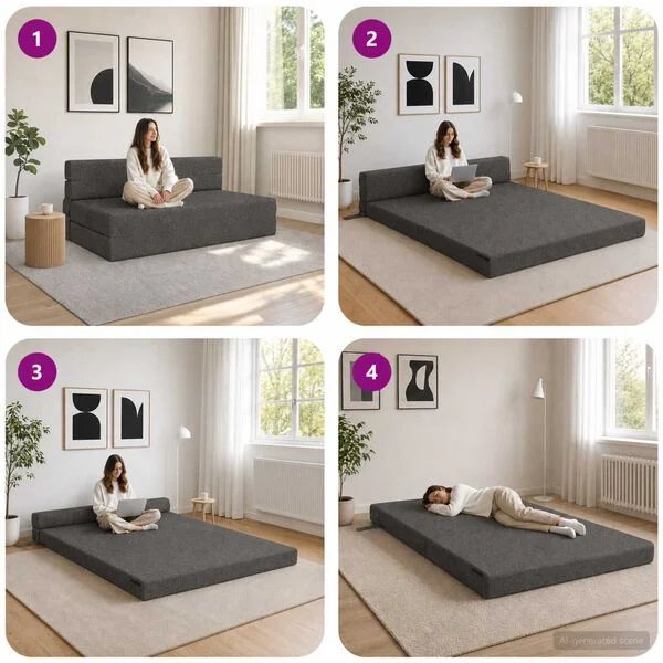 Sulankstoma sofa-lova tamsiai pilka 152 x 86,5 x 60 cm