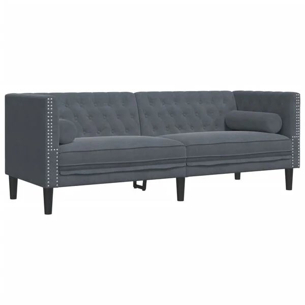 Trivietė chesterfield sofa pilka aksomas vaizdas 1