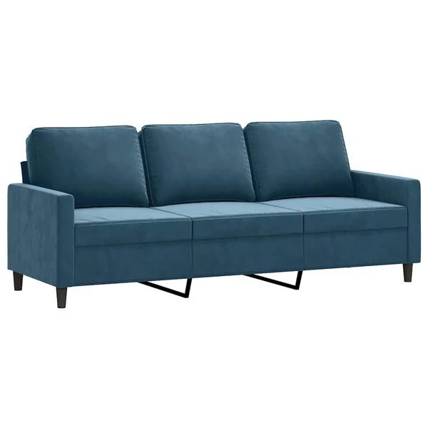 Mėlynos spalvos Opto.lt trivietė aksomo sofa, vaizdas iš priekio