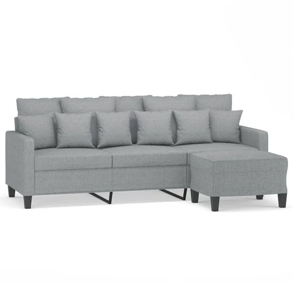 Trivietė sofa su pakoja šviesiai pilkos spalvos, vaizdas iš priekio