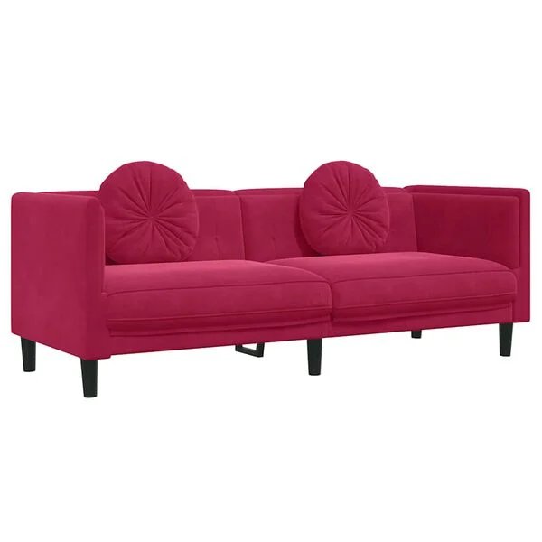Opto.lt Trivietė sofa vyno raudonos spalvos aksomas - frontalinis vaizdas