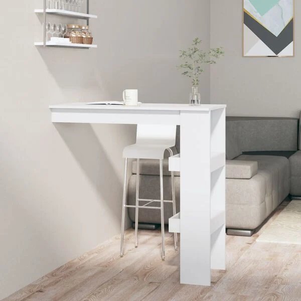 Sieninis baro staliukas, baltas, 102x45x103,5cm, mediena Balta nuotrauka 2