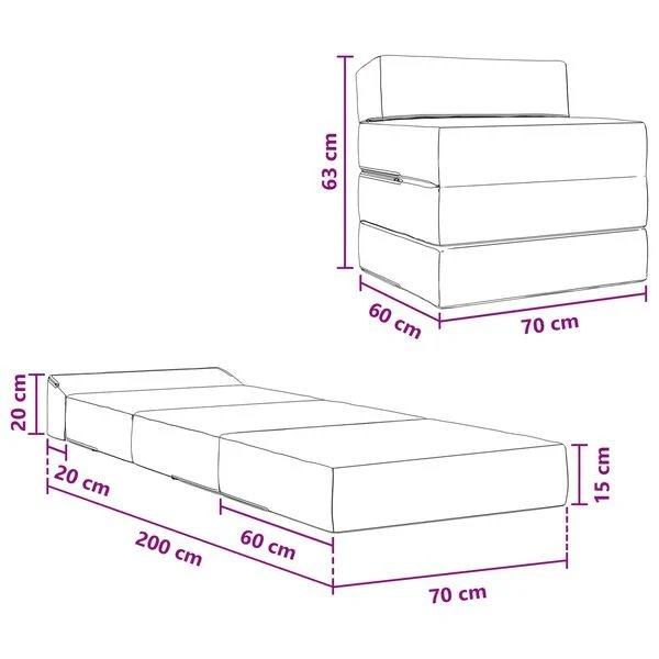Sulankstoma sofa-lova šviesiai pilka, kompaktiški matmenys