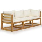 trivietė sodo sofa su pagalvėlėmis iš akacijos medienos kreminė