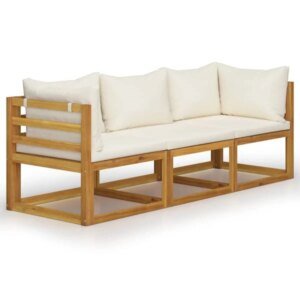 trivietė sodo sofa su pagalvėlėmis iš akacijos medienos kreminė