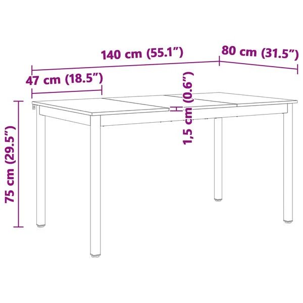 Valgomojo stalas Balta 140 x 80 x 75 cm Kietos pušies mediena Balta 140 x 80 x 75 cm nuotrauka 11