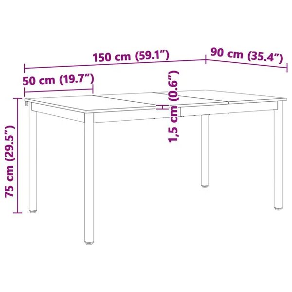 Valgomojo stalas Balta 150 x 90 x 75 cm Kietos pušies mediena Balta 150 x 90 x 75 cm nuotrauka 11