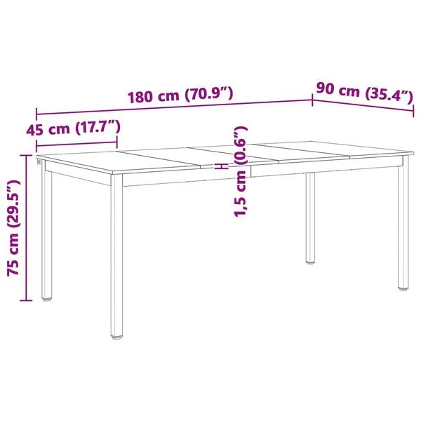 Valgomojo stalas Balta 180 x 90 x 75 cm Kietos pušies mediena Balta 180 x 90 x 75 cm nuotrauka 11