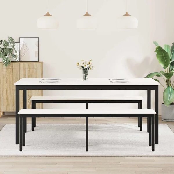 Valgomojo stalas Balta 180 x 90 x 75 cm Kietos pušies mediena Balta 180 x 90 x 75 cm nuotrauka 4