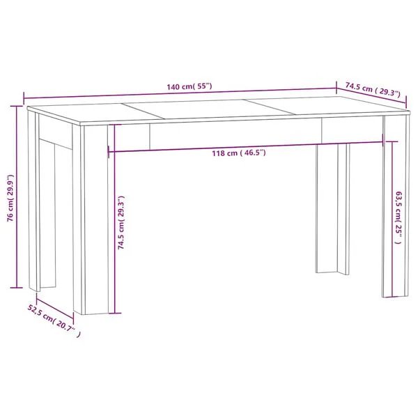 Valgomojo stalas, baltas, 140x74,5x76cm, perdirbta mediena Balta nuotrauka 5