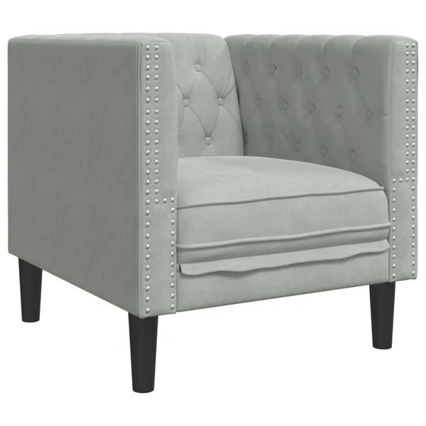 vidaXL Chesterfield krėslas šviesiai pilkos spalvos, aksomas, vaizdas iš priekio