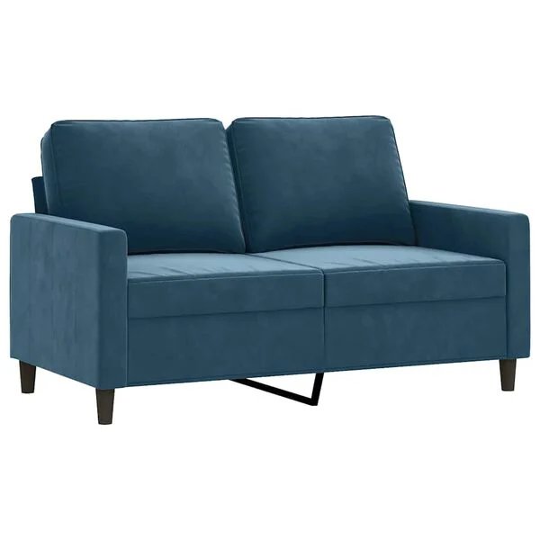Mėlynos spalvos dvivietė aksominė sofa vidaXL, vaizdas iš priekio