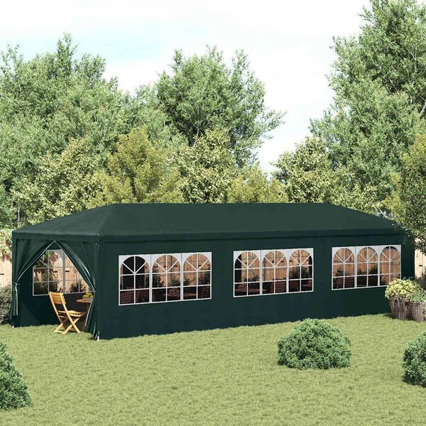Palapinė žalia 3x9m su dekoratyviniais langais