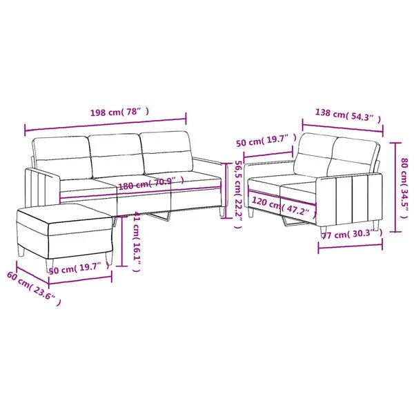 Dvivietė ir trivietė sofa su pakoja pilkame komplekte