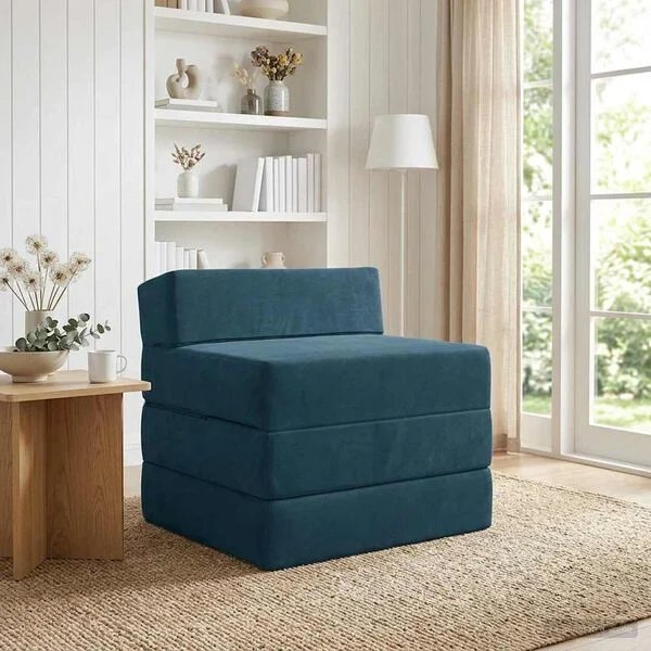 Mėlyna sulankstoma sofa lova aksomas
