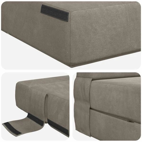 Sulankstoma sofa lova šviesiai pilka, kampinis vaizdas