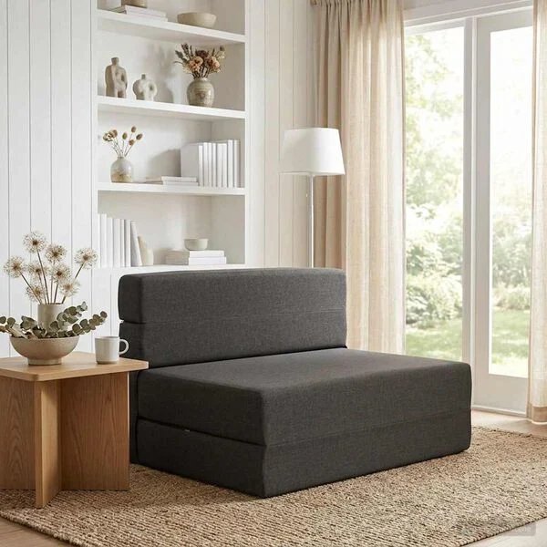 vidaXL sulankstoma sofa lova tamsiai pilka vaizdas 2