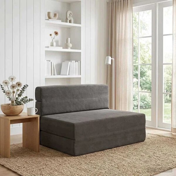 Sulankstoma sofa lova tamsiai pilka sulankstyta