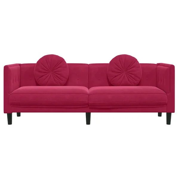 vidaXL Trivietė sofa vyno raudonos spalvos aksomas - šoninis vaizdas