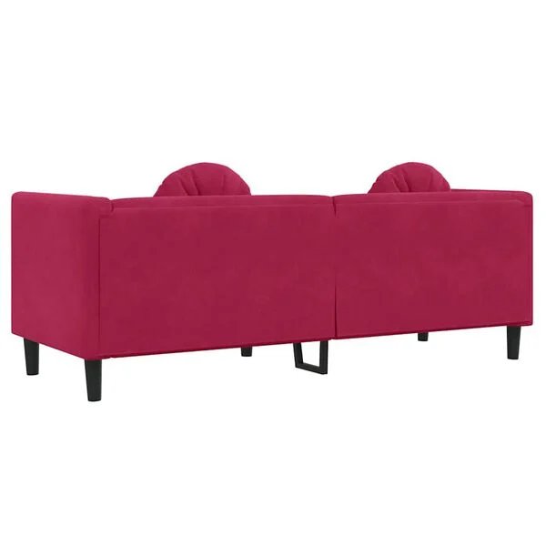 vidaXL Trivietė sofa vyno raudonos spalvos aksomas - pagalvėlės