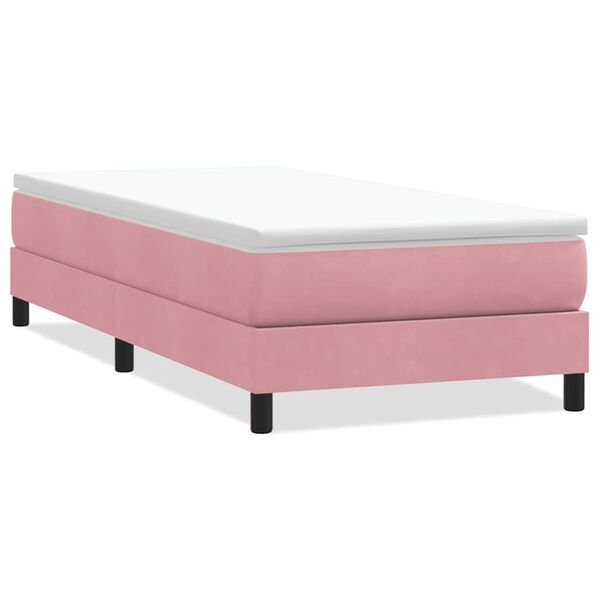Rožinė aksominė box spring lova 100x210 cm su grotelėmis