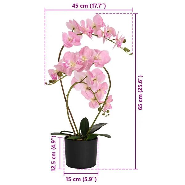 Dirbtinė orchidėja su plastikiniu vazonu rožinė