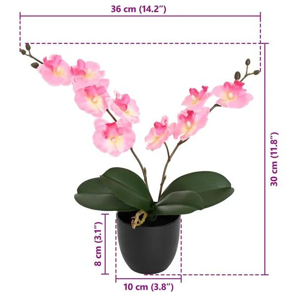 Rožinės spalvos dirbtinė orchidėja iš arti