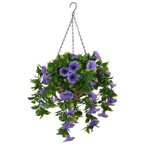 Violetinės dirbtinės gėlės, vaizdas iš priekio
