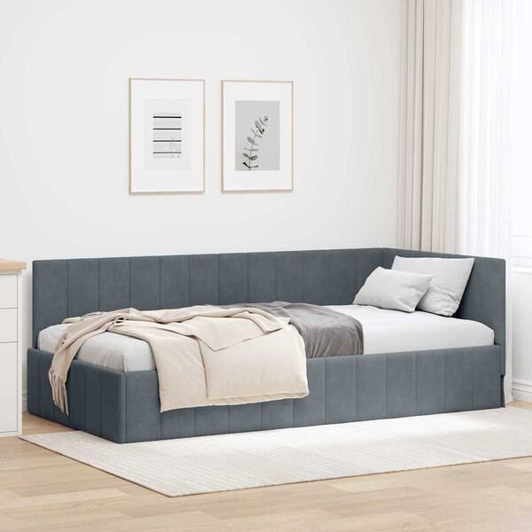 Kampinė lovos konstrukcija Tamsiai pilka 90 cm x 190 cm Aksomas Tamsiai pilka 90 x 190 cm nuotrauka 2
