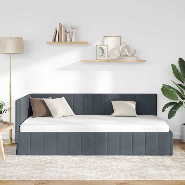 Kampinė lovos konstrukcija Tamsiai pilka 90 cm x 190 cm Aksomas Tamsiai pilka 90 x 190 cm nuotrauka 3