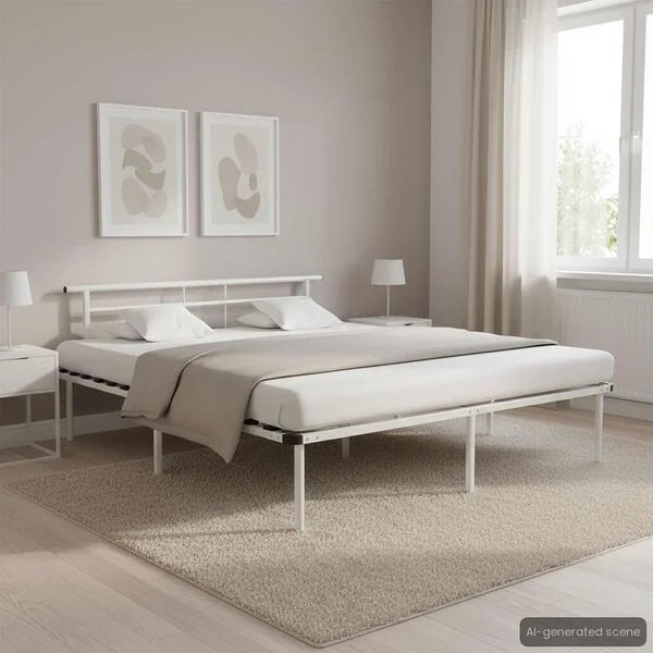 Baltos spalvos metalinis lovos rėmas 180x200 cm, vaizdas iš šono