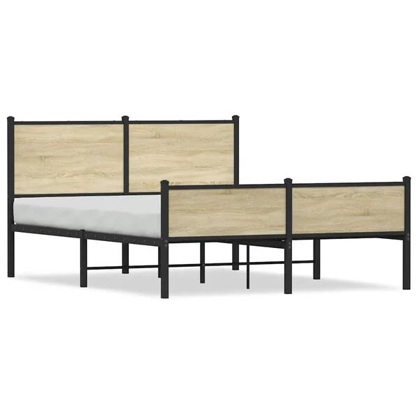 vidaXL lovos rėmas sonoma ąžuolo spalvos, 140x200 cm, metalas, priekinis vaizdas