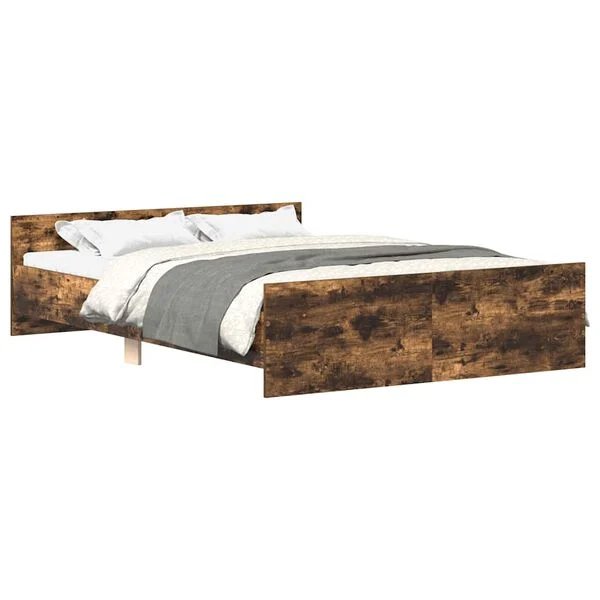 VidaXL lovos rėmas su galvūgaliu ir kojūgaliu dūminio ąžuolo spalvos, 140x190 cm